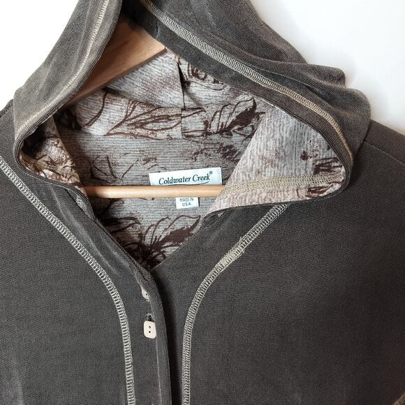 Coldwater Creek Hooded Jacket Stretchy Slinky Button Up Hoodie - Picture 6 of 9